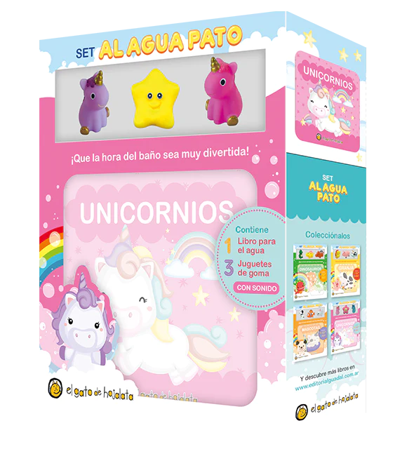 UNICORNIOS (SET AL AGUA PATO) [LIBRO PARA EL AGUA+3 JUGUETES DE GOMA C/SONIDO] (ESTUCHE)